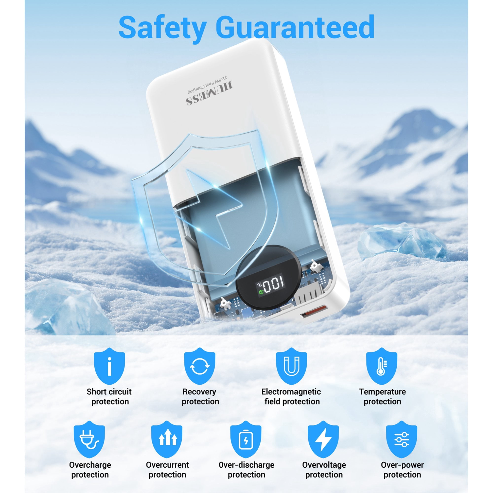 JIUMESS 20000mAh Power Bank with Cables 22.5W Fast Portable Charger Compatible for iPhone, Android
