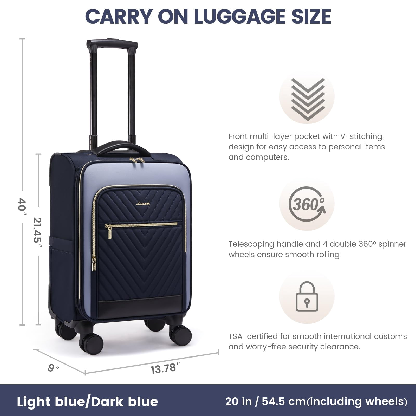 LOVEVOOK Carry On Luggage 22x14x9 Airline Approved,20 Inch Carry-on Suitcase for Women,Softside Suitcases with Wheels,Rolling Checked Luggage with TSA Lock,Lightweight Travel