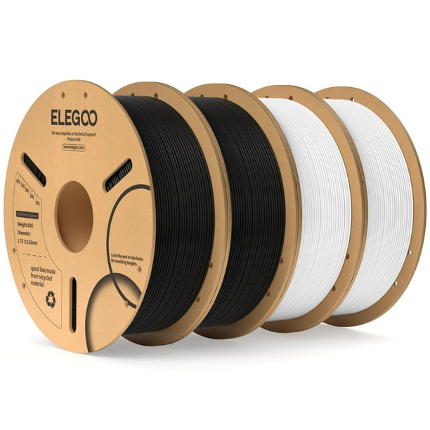 Filamento para impresora 3D ELEGOO PLA de 1,75 mm, paquete de 4 kg, blanco y negro