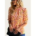 thumbnail image 3 of FreshPretty Women's Summer Boho Shirt Top Ruffle Short Sleeve Frill Trim Mock Neck Floral Solid Casual Blouses Shirts Tops, 3 of 7
