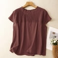 thumbnail image 2 of Lenpel Line Tops for Women Trendy Short Sleeve Ruffle Crew Neck Pleated Solid Color T-Shirts Fashion Casual Blouses, 2 of 5