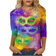 thumbnail image 2 of Visit the JURANMO Store Women's Holiday Shirts Color Block Striped Print Mardi Gras T Shirt Novelty Graphic Parade Tunic Tops Multicolor M, 2 of 6