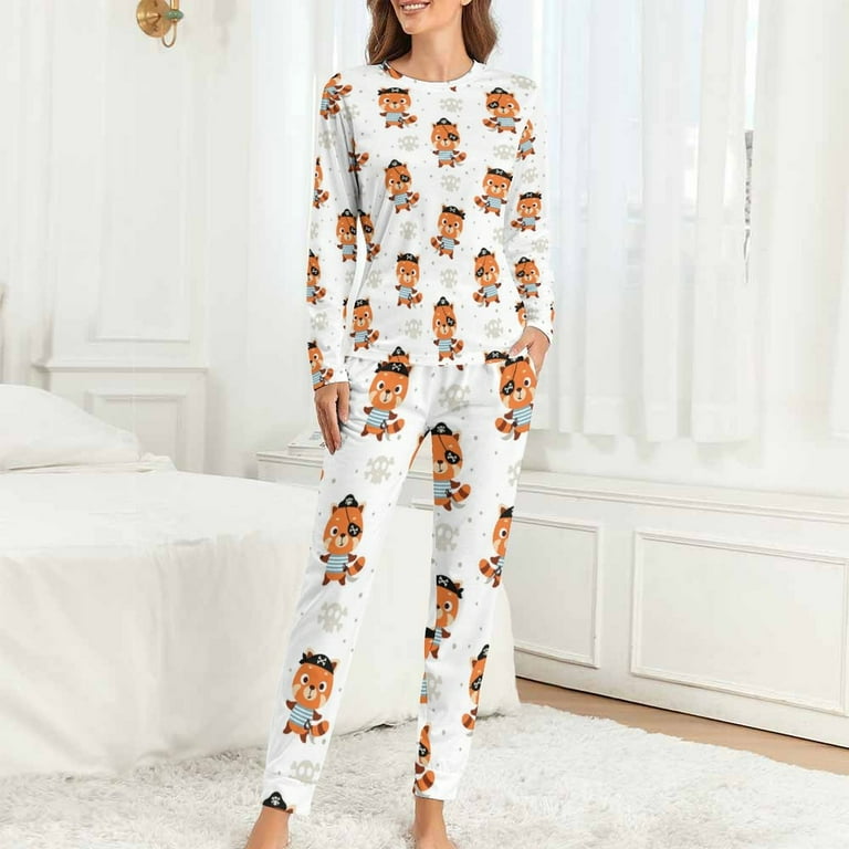 Womens Pajama Sets Cute Little Pirate Red Panda 2 Piece Pjs Sets Long Sleeve Top and Pajama Pants with Pockets Comfy Soft Ladies Sleepwear Lounge Sets for Women Walmart