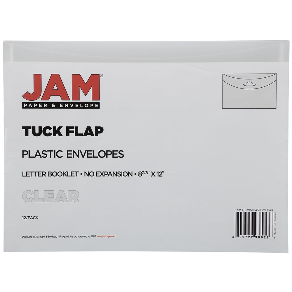 JAM Plastic Envelopes with Tuck Flap Closure, Letter Booklet, 8 7/8 x 12, Clear, 12/Pack