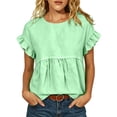 thumbnail image 2 of Dolkfu Retro Women'S Tops, Tees & Blouses Short Sleeve Crew Neck Pull-on Green Blouses & Tops Solid Casual Modern Green,L, 2 of 6