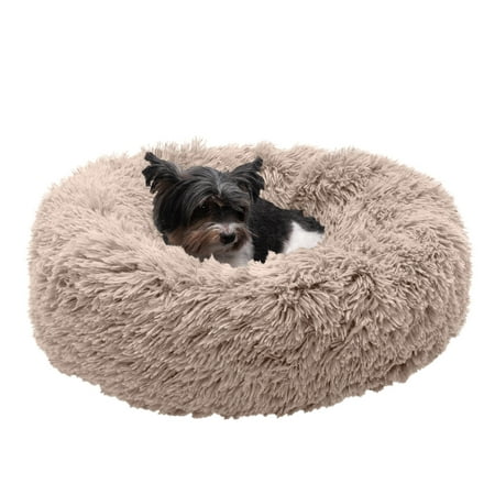 UPC: 0842229121124 | FurHaven Pet Products Calming Cuddler Long Faux Fur Donut Pet Bed for Dogs & Cats – Taupe  Small