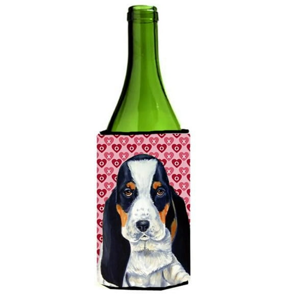 Basset Hound Hearts Valentines Day Portrait Wine Bottle   Hugger - 24 oz.