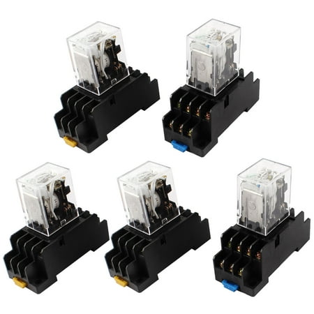Unique Bargains HH54PL DC24V Coil 4PDT Green Lamp Electromagnetic Power Relay w Socket Base 5Pcs