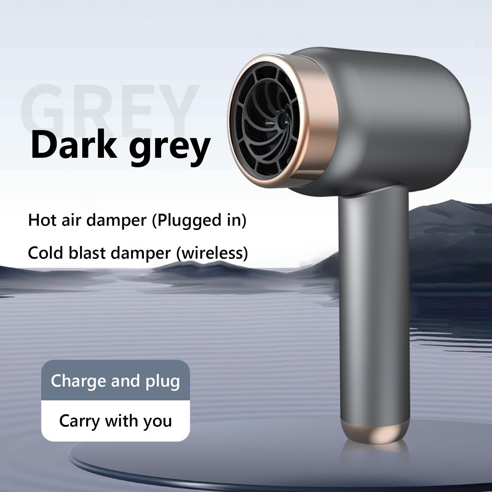 Vacemry Hair Dryer, Rechargeable Hair Dryer with High-Speed Ionic Technology, Bladeless Design for Fast Drying, Wireless for Cord-Free Use, Multiple Heat Settings, Suitable for Home and Travel
