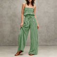 thumbnail image 6 of Womens Two Piece Outfit Spaghetti Strap Tube Top High Waist Belted Wide Leg Pants with Pockets Solid Color Vacation Set Green XL(XL), 6 of 7