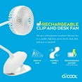 thumbnail image 6 of O2COOL Rechargeable USB Battery Clip Fan 5 Inch Fan with Long Gooseneck, Powerful Clip, Adjustable Neck, 3 Speeds, Great for a Desk Fan Stroller Fan or Travel Fan, 6 of 9