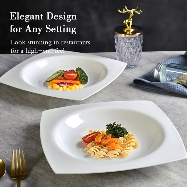 Salad Kitchen Plate set for 6,Square Plate Sets for Elegant Dining,Microwave Safe White Plates Ceramic Tableware Set,Ideal for Home or Restaurant