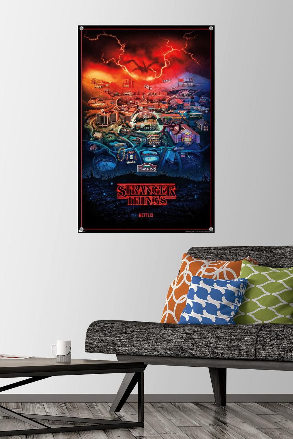 Netflix Stranger Things: Season 4 – Hawkins, Indiana 22.375" x 34" Wall Poster with Beechwood Magnetic Frame, by Trends International