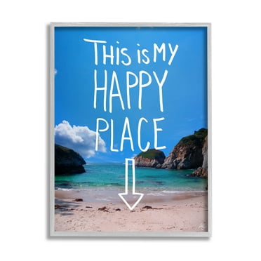 Stupell Industries My Happy Place Summer Beach Graphic Art Gray Framed Art Print Wall Art, Design by K. Kaufman