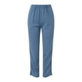 thumbnail image 4 of nsendm Light Summer Pants Women,Capri Pants for Women Dressy, Pants for Women Casual Plus Size Summer, Women Casual High Waist Solid Summer Cotton Loose Long Straight Pants,Blue,3XL, 4 of 5