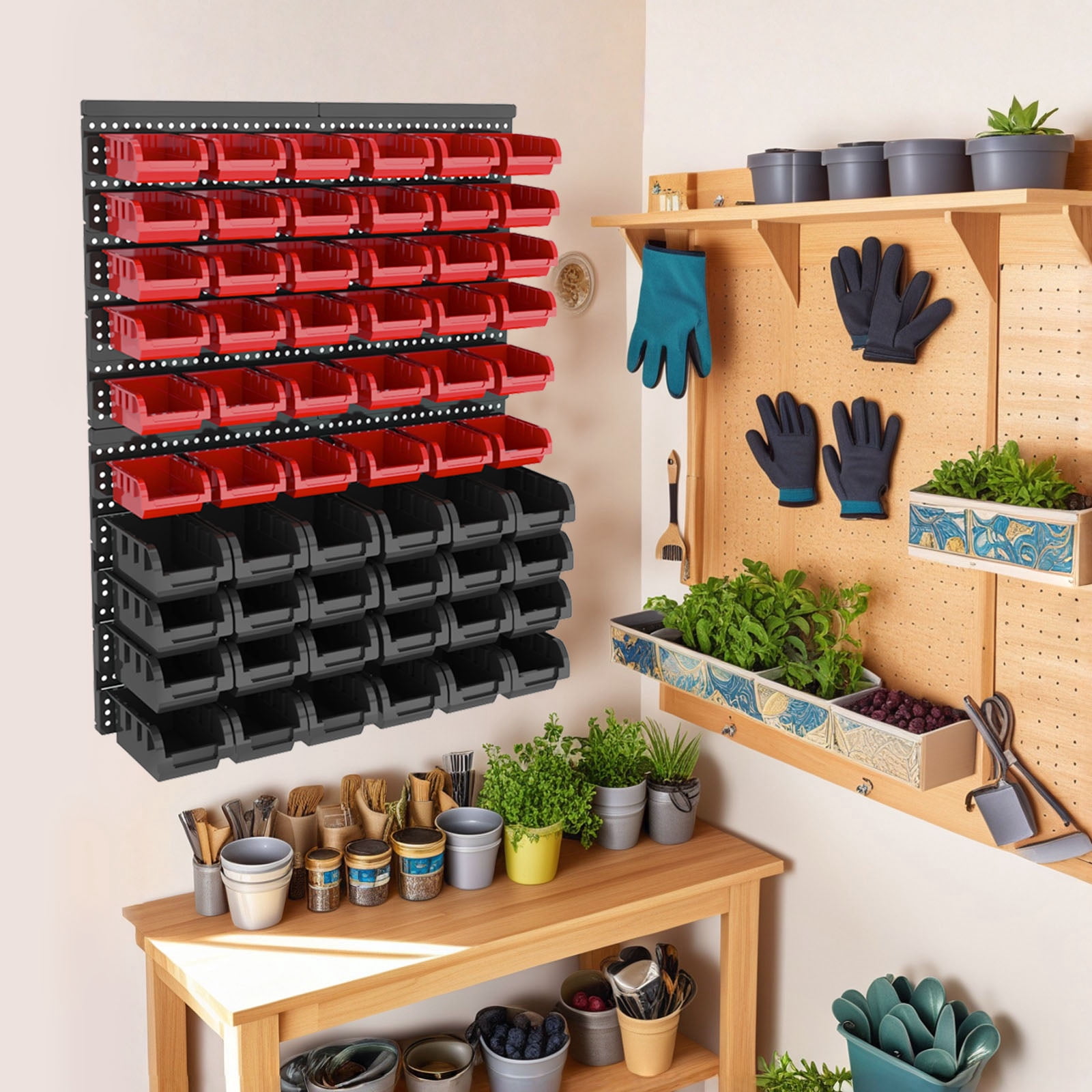 60pcs Wall Mounted Storage Bins Heavy Duty,Plastic Tool Organizer,Heavy Duty Hanging Storage Organizer Bins For Garage, Screws, Nuts, Bolts, Small Hardware Parts
