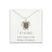 Turtle Necklace for Women - Tribal/Native Black & Silver Pendant – Message Card About Floating at Sea – Great Gift for Girls & Kids