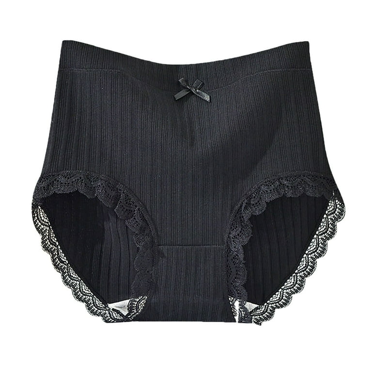 zuwimk Womens Thong Underwear,Women's High Waisted Cotton Underwear Soft  Breathable Panties Stretch Briefs Black,L
