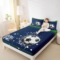 thumbnail image 5 of Feelyou Cartoon Football Soccer Twin Sheet Sets, Navy Green Stars Lines Twin Fitted Sheet, Teens Kids Boys Girls Flat Sheet, Super Cozy Room Decor, 3-Piece, 5 of 8