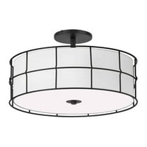 Semi-Flush Mount Light 3 Light Black Finish Ceiling Fixture with White Shade