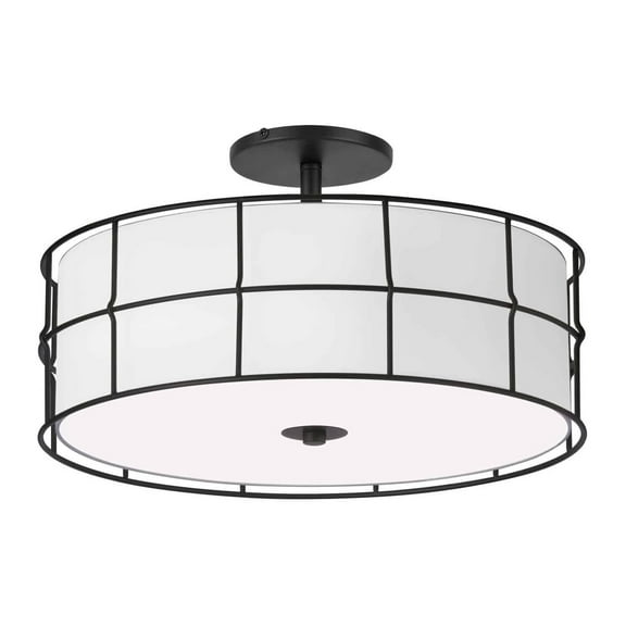 Semi-Flush Mount Light 3 Light Black Finish Ceiling Fixture with White Shade