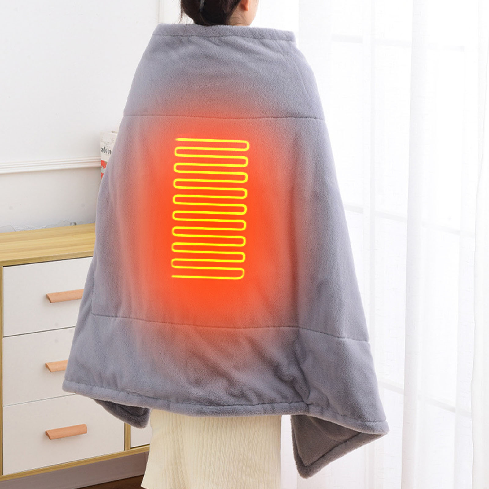 USB Electric Heating Blanket Multi-Function Warm Throw Portable Heated Shawl with 3 Temperature Settings Overheat Protection Microfiber Material for Office Car Home Use