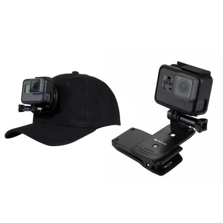

2 Pcs for Go Pro Accessories: 1 Pcs Outdoor Sun Hat Topi Baseball Cap with Holder Mount & 1 Pcs 360 Degree Backpack Quick Release Hat Clip Fast Clamp Mount