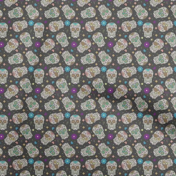 oneOone Cotton Poplin Gray Fabric Skull Quilting Supplies Print Sewing Fabric By The Yard 56 Inch Wide