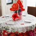 thumbnail image 4 of Valentines Day Romantic Plaid Love Hearts Eucalyptus Leaves Tablecloth Cloth Round Washable Table Covers for Indoor Outdoor Dining Table Home Party Decorations 60x60 Inch, 4 of 6