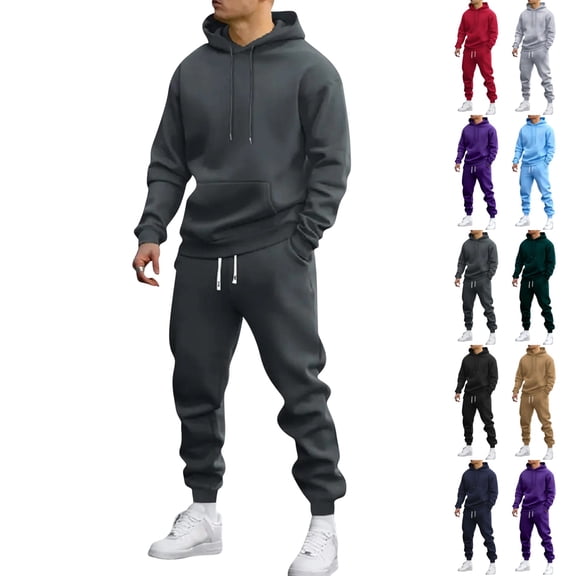UDAUDU Mens Athletic Sweatsuit 2‑Piece Set Pullover Hooded Sweatshirt and Cuffed Jogger Pants Loose Fit Casual Tracksuit for Outdoor & Lounging 4XL