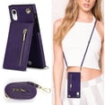 thumbnail image 3 of Crossbody Phone Case for iPhone XR Case with Card Holder for Women,iPhone XR Case Wallet with Strap Lanyard for Men,PU Leather Magnetic Clasp with Kickstand 6.1", Purple, 3 of 18
