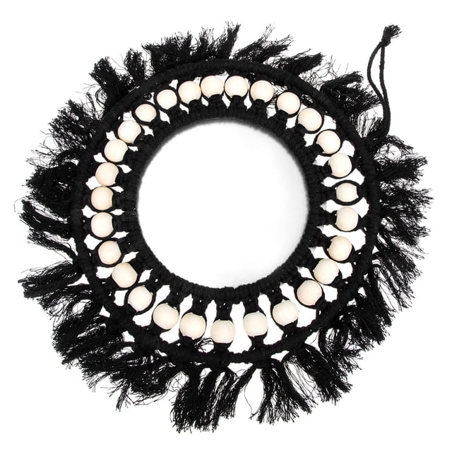 OUNONA Elegant Black Macrame Wall Hanging Mirror for Home Decor with HighDefinition Reflection and Creative Design, Synthesis Material