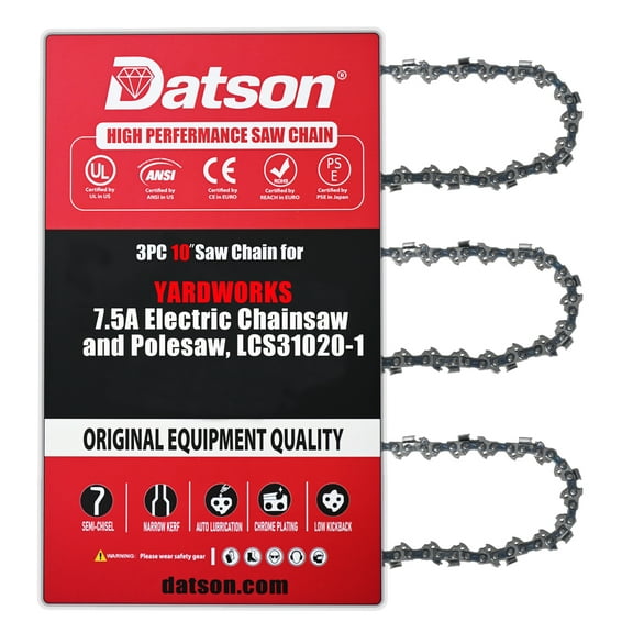 3PACK,10 Inch Chainsaw Chain 3/8" LP Pitch .050" Gauge 40 Drive Links Pole Saw Fits FOR YARDWORKS : 7.5A Electric Chainsaw and Polesaw, LCS31020-1