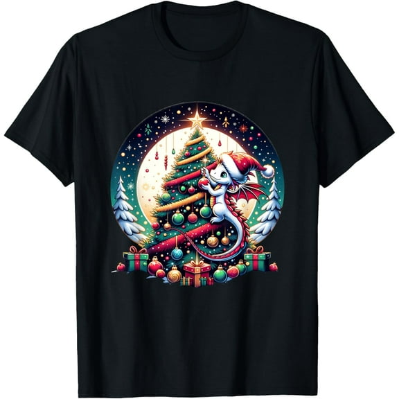 Christmas Dragon Decorates Christmas Tree - Merry Christmas Adult T-Shirt