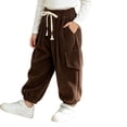 thumbnail image 5 of hotojiny Boys Girls Corduroy Pants Winter Warm Pull on Plain Elastic Waist Trousers Drawstring Thermal Cinch Bottoms Kids Pants(Brown,9-10 Years), 5 of 5