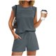thumbnail image 4 of Mujeres de Color Sólido Manga Corta Delantera Plisada Cuello Redondo Y Pantalones Cortos para Yoga, Correr, Entrenamiento, Fitness Y Uso Diario, 4 of 8