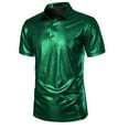 thumbnail image 2 of HBYJLZYG Golf Shirts For Men Short Sleeve Casual Button Shirts Summer Shiny Stage Style Sport Fitness Tops Green, 2 of 7