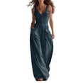 thumbnail image 3 of VBVC Women's Sleeveless V Neck Wide Leg Jumpsuit , Casual Loose Summer Long Romper For Women , Ladies' Button Down One Piece Outfit with Pockets , Navy , S-2XL, 3 of 8