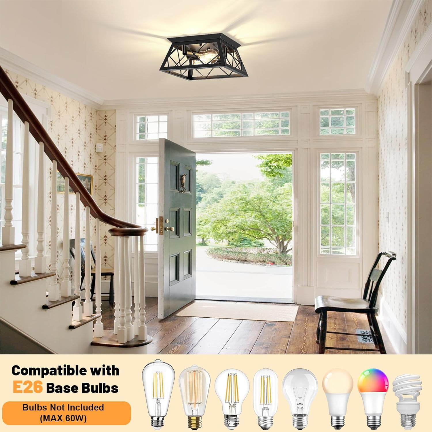 2-Light Flush Mount Ceiling Light Fixtures Farmhouse Kitchen Light Fixtures Ceiling Mount for Kitchen, Dining Room, Living Room, Entryway
