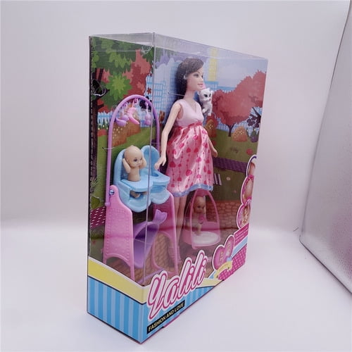 Muñeca de embarazo Big Belly de 11.5 pulgadas con carrito de bebé, cuna y mesa
