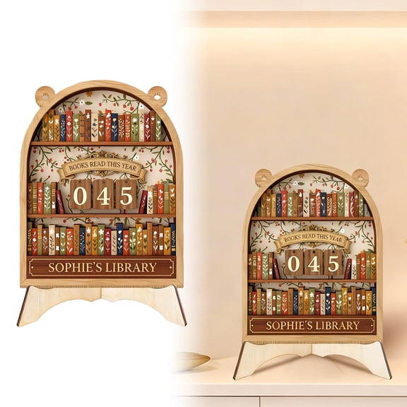 Books Read This Year Counter, Wooden Books Reading Tracker Sign, Retro Wooden Reading Chronograph Timer, Elegant Gift for Book Lovers Brown 7.87 Inch (1Pcs)