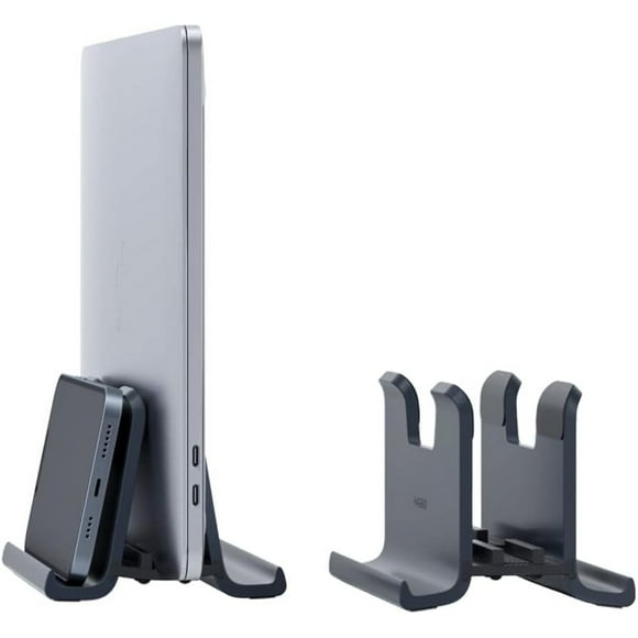 SDES-Vertical Laptop Stand Desktop for Desk Gravity Locking Holder Dock Save Space Improves Airflow for MacBook Pro, Mac Mini, Surface, HP, Dell, Chrome Book (Gen2 Black)