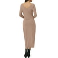 thumbnail image 3 of INSPIRE CHIC Women's Fall Winter V Neck Long Sleeve Slim Fit Casual Midi Dress S Brown, 3 of 5