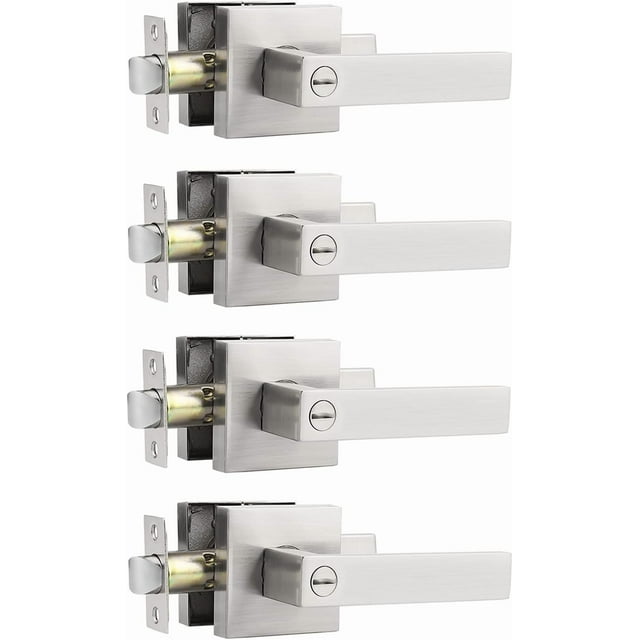 Square Privacy Door Levers Keyless Chrome Door Handle Indoor Door Handles Interior Bed/Bath Door Lever Handleset Reversible for Left Right Sided Doors