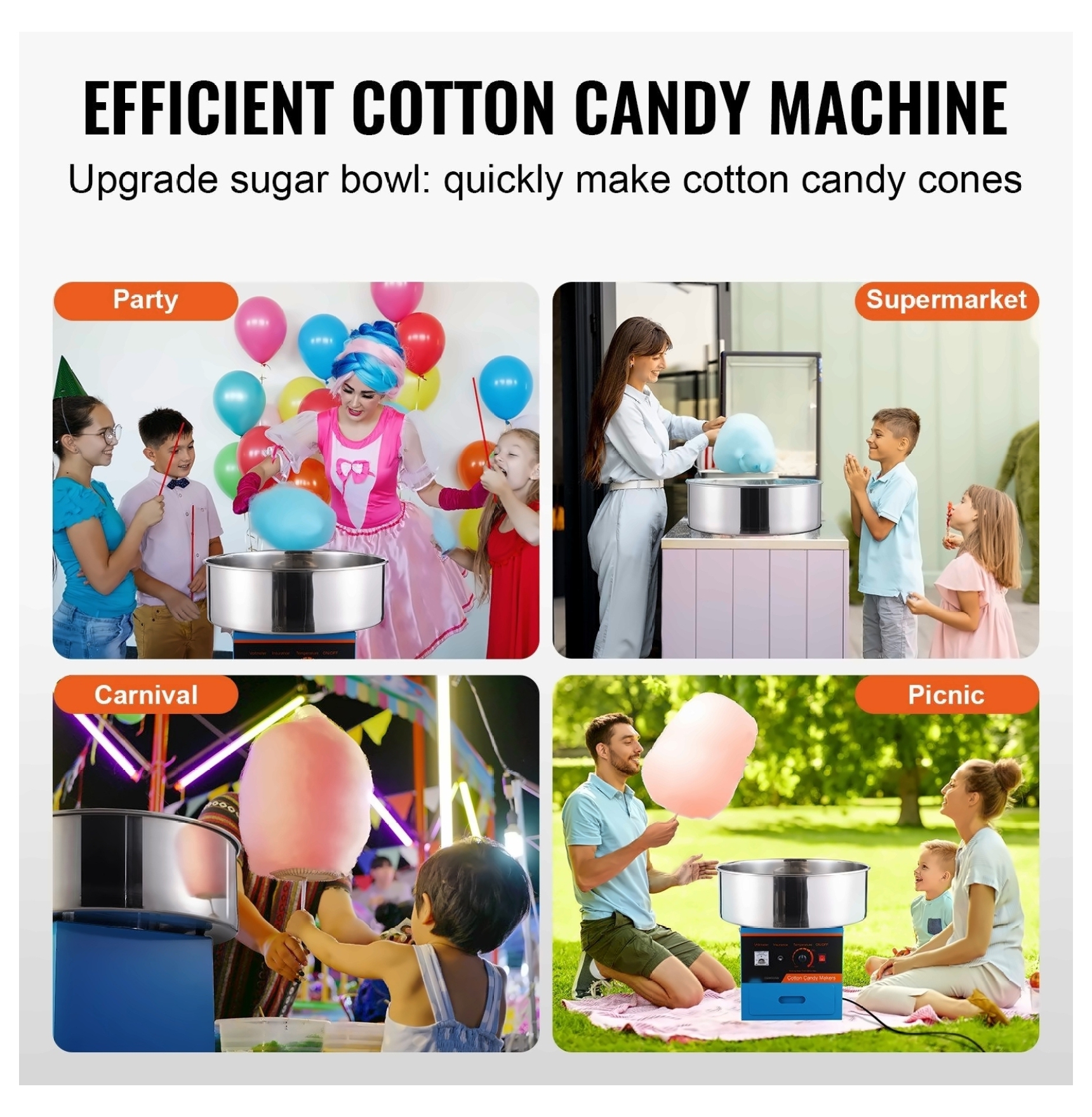 Cotton Candy Machine, 1000W Electric Candy Floss Maker, Commercial Grade with Stainless Steel Bowl, Blue - for Parties & Home Use