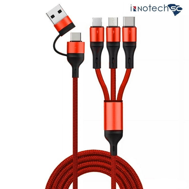 Cable de Carga Múltiple USB C a USB C 100W, YQC 5A 2 en 1, puerto Lightning, PD y cable de carga rápida 4 en 1 con Adaptador de Cargador Tipo C/Micro para Laptop/tableta/teléfono