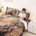 thumbnail image 3 of Castle Fairy Vintage Steam Train Full Size Sheets 4-Piece for Teens, Town Cloudscape Bed Sheets for Themed Bedroom, Red Black, 3 of 6