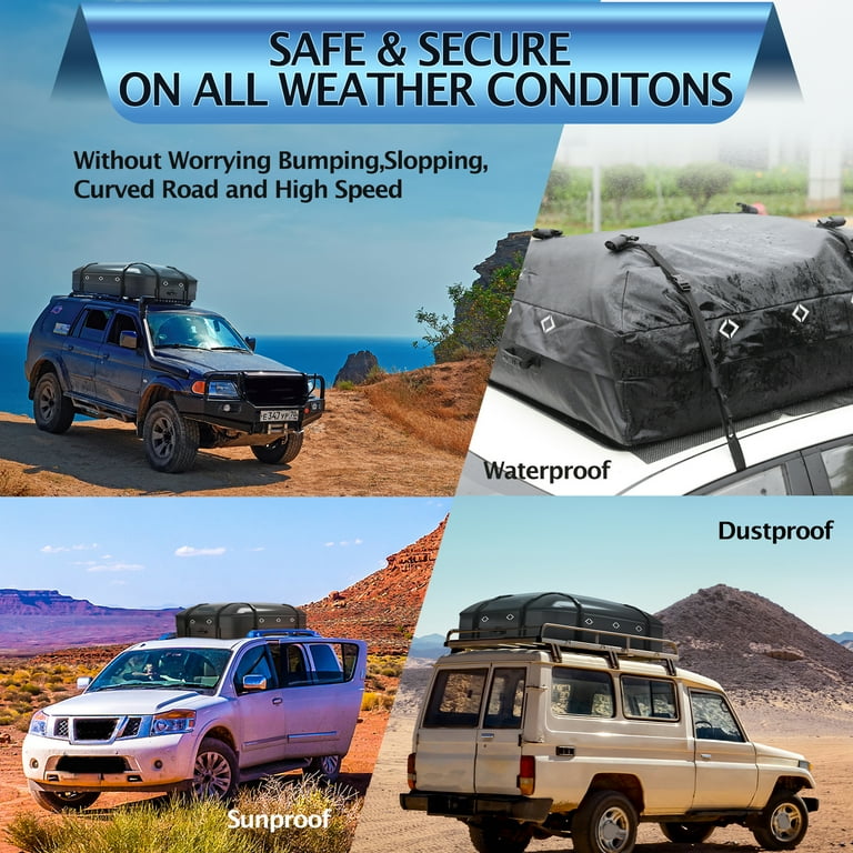 Rooftop Cargo Carrier Waterproof Soft Rooftop Cargo Bag Without Roof Rack Roof Luggage Rack Storage for Vehicle SUV Rooftop Carrier with Hooks