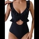 thumbnail image 2 of Traje de Baño de una Pieza para Mujer, con Control de Abdomen, Volantes, Cuello en V, Fruncido, Corte Adelgazante. Negro XL, 2 of 7