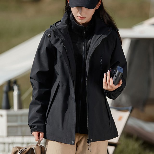 LOVZFMLL Jackets for Women Detachable Cap And Windproof Thick Three-in-one Jacket Outdoor Sports Warm Jacket